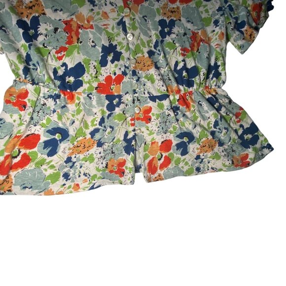 Lauren Ralph Lauren Black Label Floral  Blouse Short Sleeve Peplum Cottagecore - Picture 3 of 7